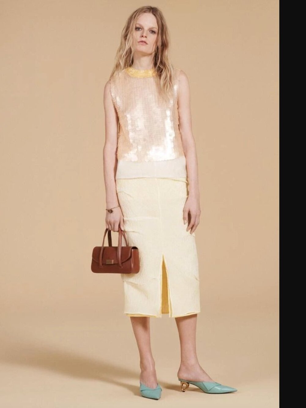 Zara Limited Edition Women Yellow Organza Midi Pencil Skirt Size S NWT 129$+TAX